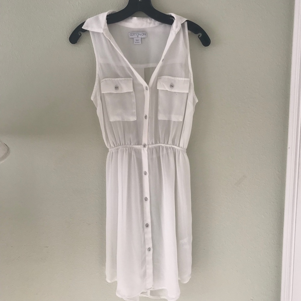 Cotton On Sheer White Button Up Dress